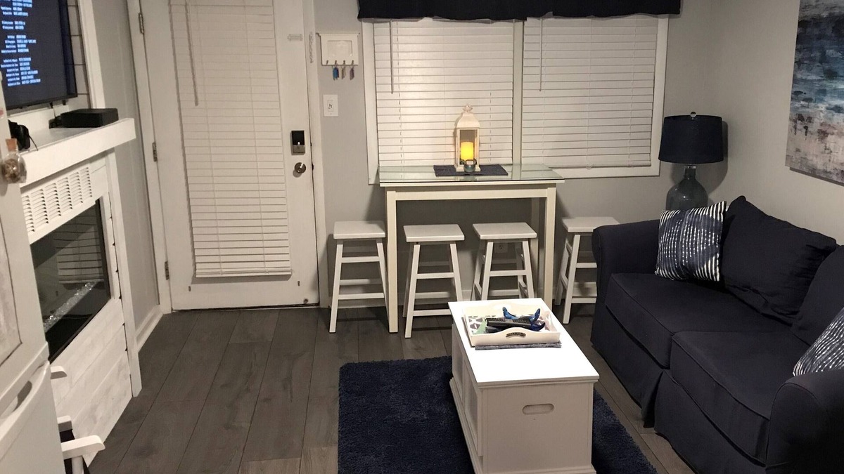 Wildwood Crest Condo | New listing- Ocean View Condo - Fireplace- ocean view from sofa. Sleeps 6