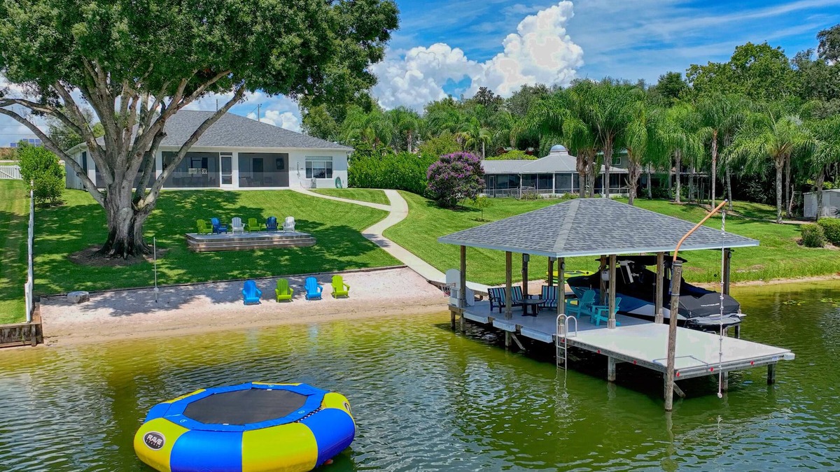 Lake Placid House | Newer Home on Lake June with Beach, Dock, Screened Patio and Hot Tub!