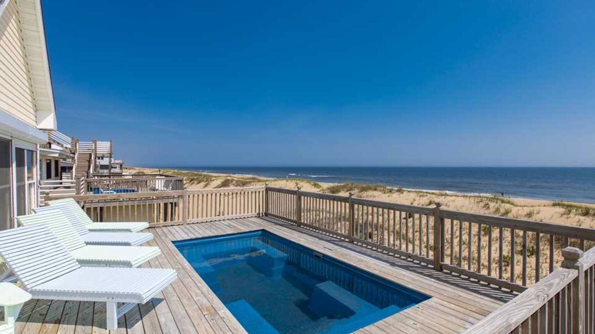 Sandbridge House | Oceanfront home with private pool, crow's nest deck, game room & fireplace