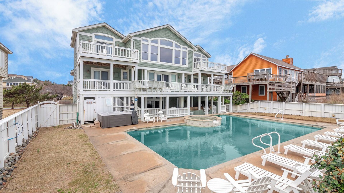 Carolina Dunes House | Oceanfront home with private heated pool complete with swim up bar and in-pool seating