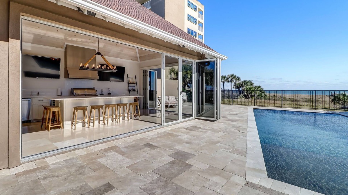 Fernandina Beach House | Oceanfront | Luxury Beachfront Home | Wall to Wall Folding Glass Doors Opening to Private Pool Deck