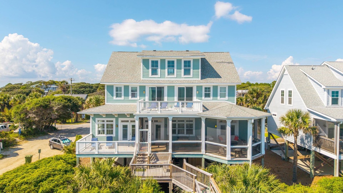 Folly Beach House | Oceanfront luxury! Large screen porch, Open decks, Direct beach access