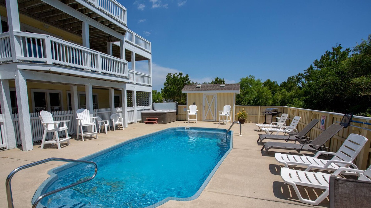 Corolla Village House | Oceanside in Corolla with private pool, hot tub & rec room with pool table