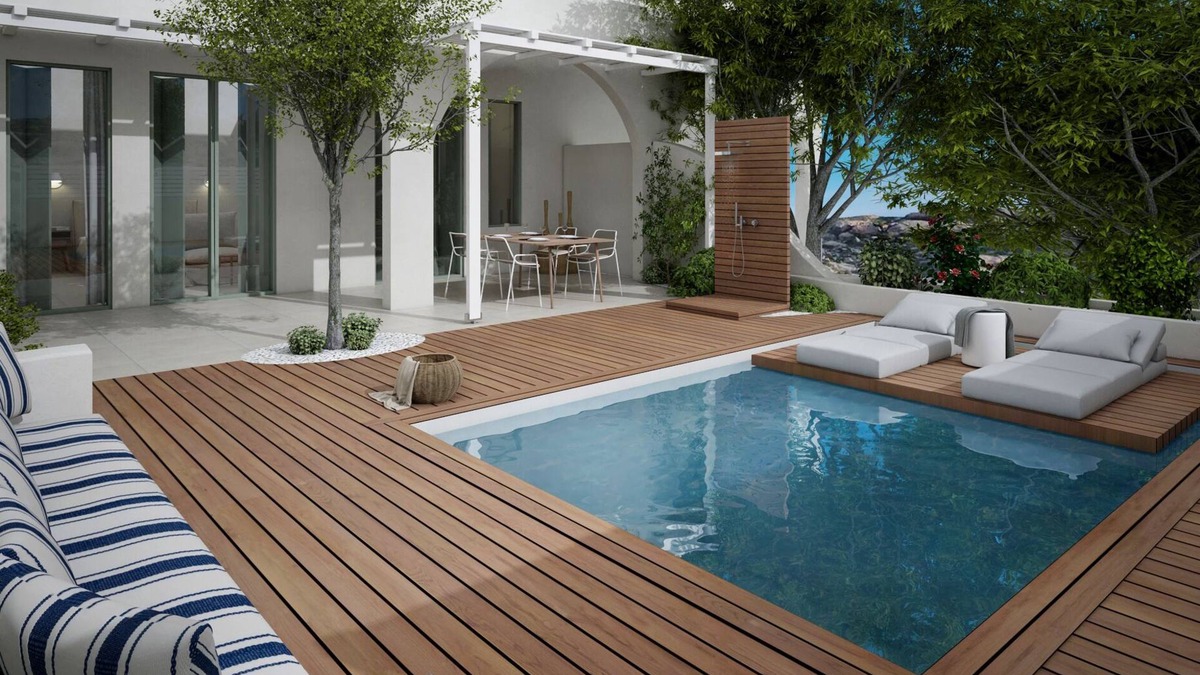 Agios Prokopios Apartment | Open-plan suite with garden view and private plunge pool; breakfast included