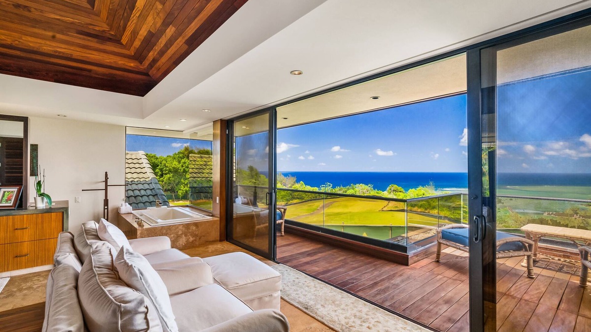 Kaiulani House | Panoramic views of Anini Beach w/pool & hot tub $15K/month