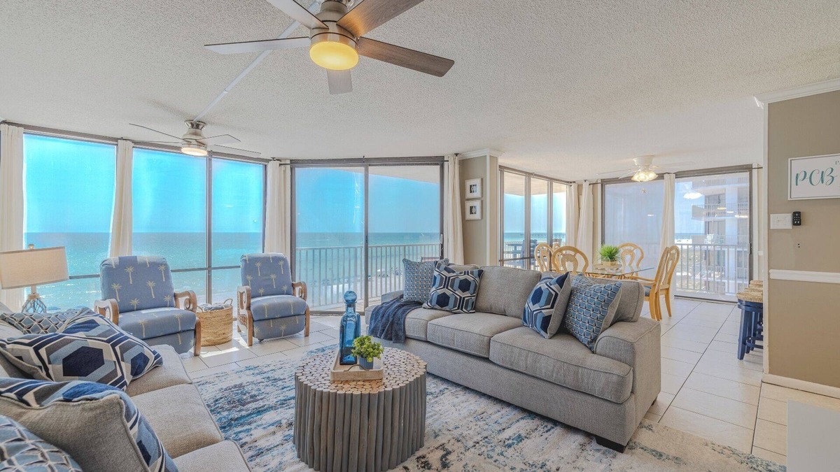 Panama City Beach Condo | PCB Sunset Breeze: beachfront, wrap balcony, bedrooms overlooking Gulf & pool