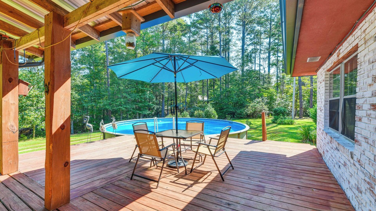 Newnan House | Pool & Deck: Pond-View Getaway in Newnan!