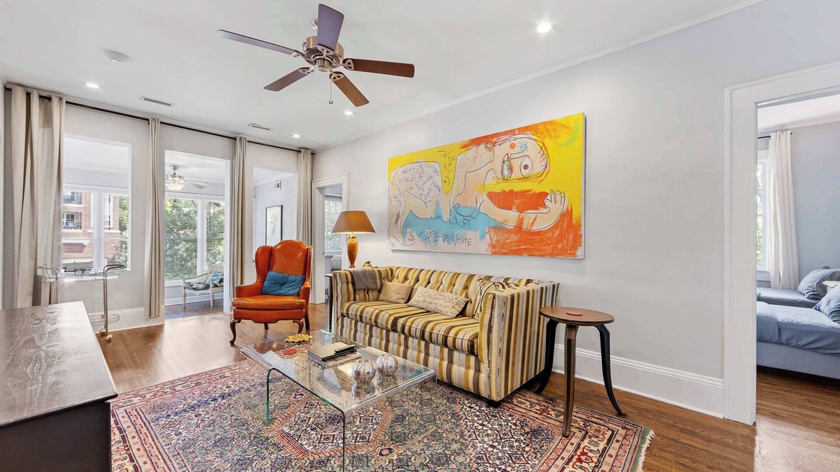 Cherry Condo | Refined Myers Park 2BR King Condo | Sunroom