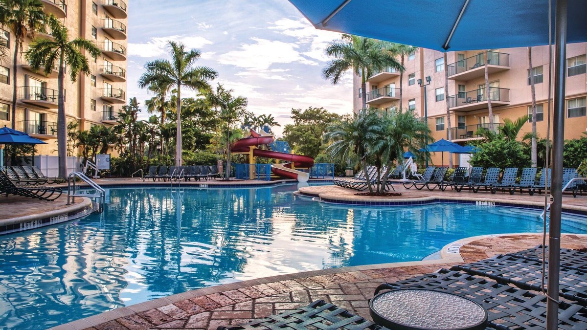 Survey Creek Resort | Relax at our Palm Tree secluded Resort with a poolside bar and waterslide