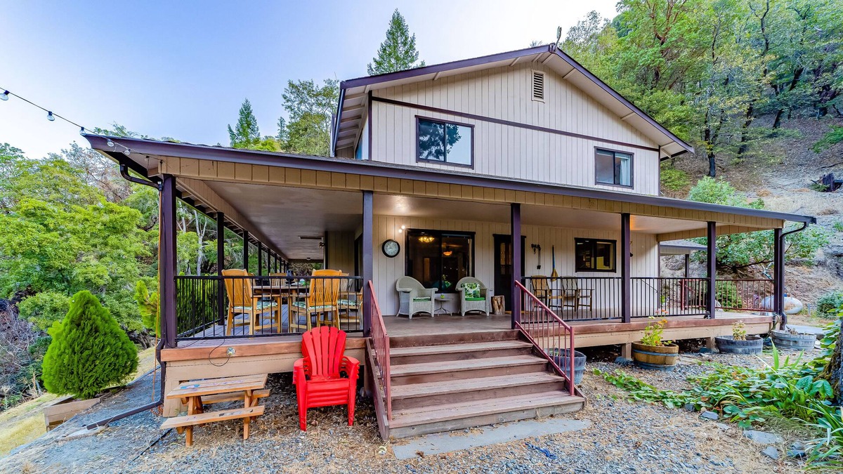 Salyer House | Riverfront home on 5 acres with huge porch, woodstove, & pool table - dogs OK