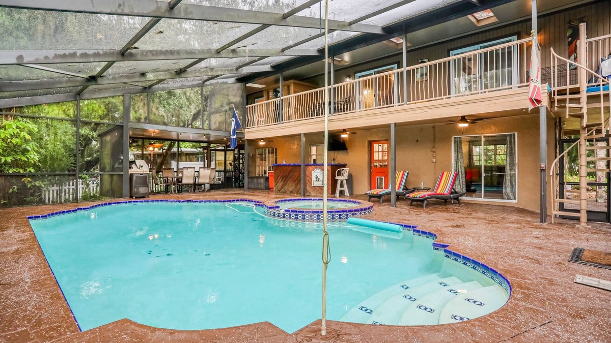 Temple Terrace House | Riverfront retreat with pool/spa, outdoor kitchen, firepit, dock, sauna & games