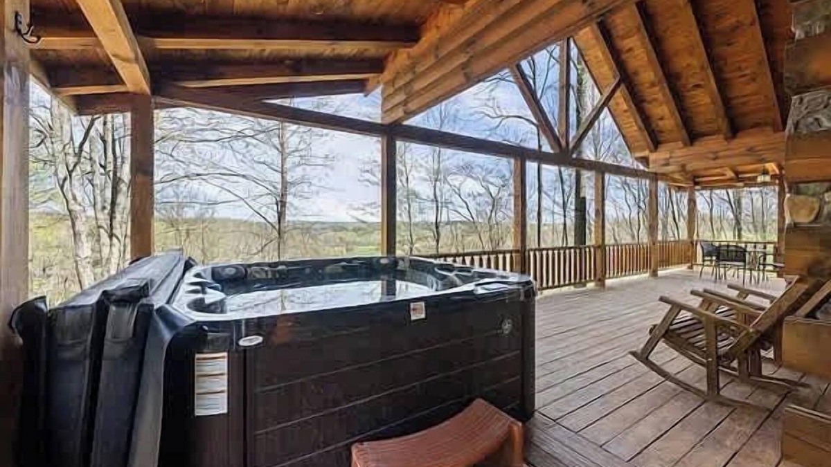 Logan Cabin | Romantic Log Cabin Hot Tub Fireplace View