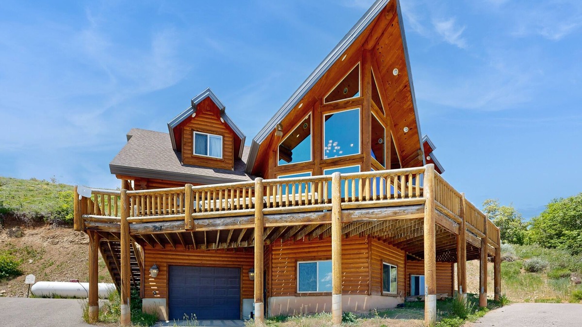 Harbor Village Cabin | Rustic Bear Lake cabin with endless views, deck & tables, fireplace, internet