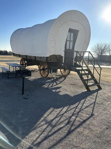 South Oklahoma City House | Rustic Conestoga Glamping Covered Wagon for Amazing Getaways to Oklahoma Farm