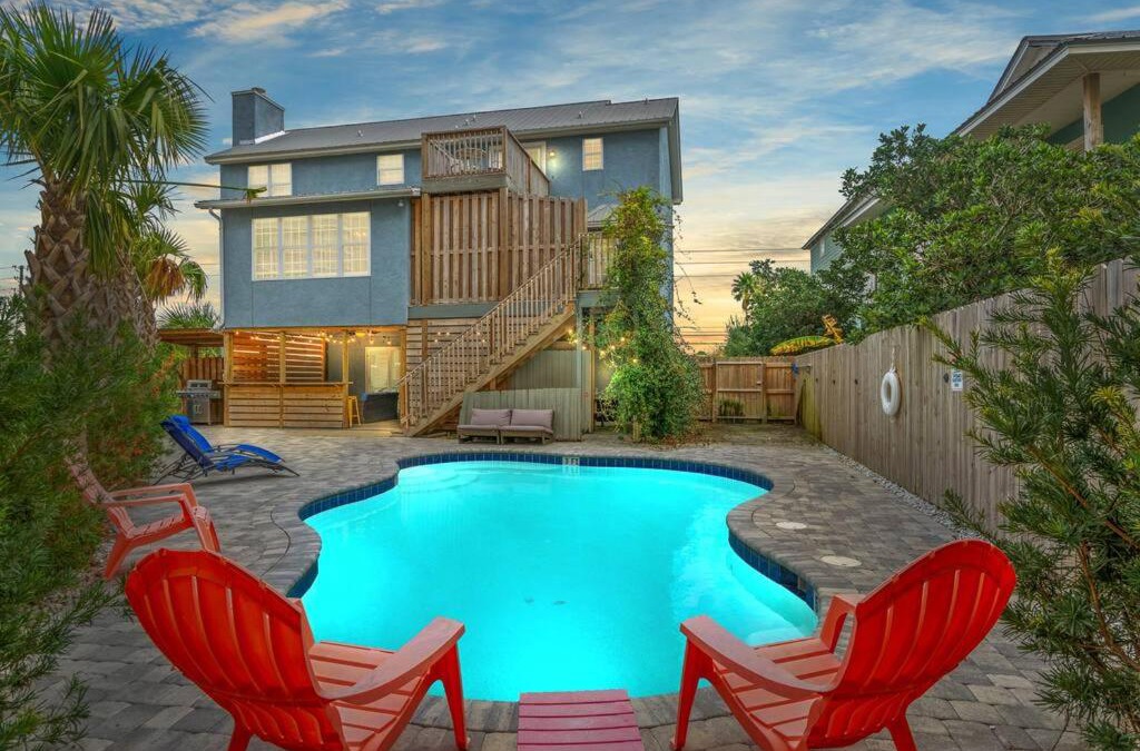 Gulf Lagoon Beach House | Sand Castle-Pool, Game Rooms, covered outdoor space with tiki bar, 1min walk to beach