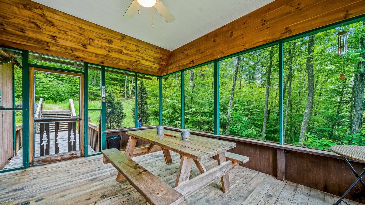 Brant Lake House | Secluded cabin with dock, wraparound deck, gorgeous view & enclosed porch