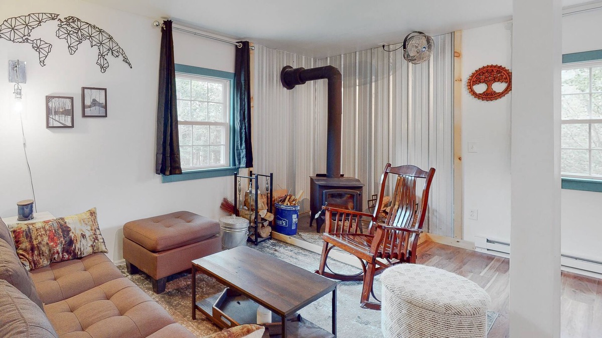 North Troy Cabin | Secluded, dog-friendly cabin with a deck, large yard, firepit, & wood stove