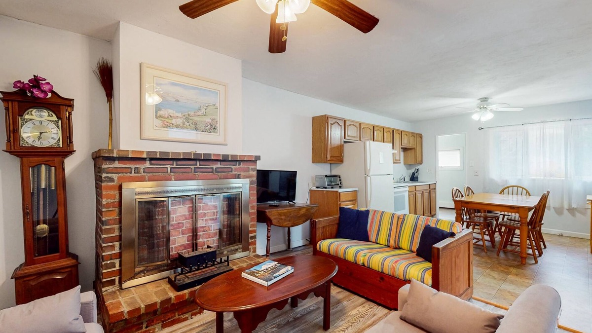 Cedar Bushes House | Second-floor home with Manomet Beach access, deck, firepit & outdoor space