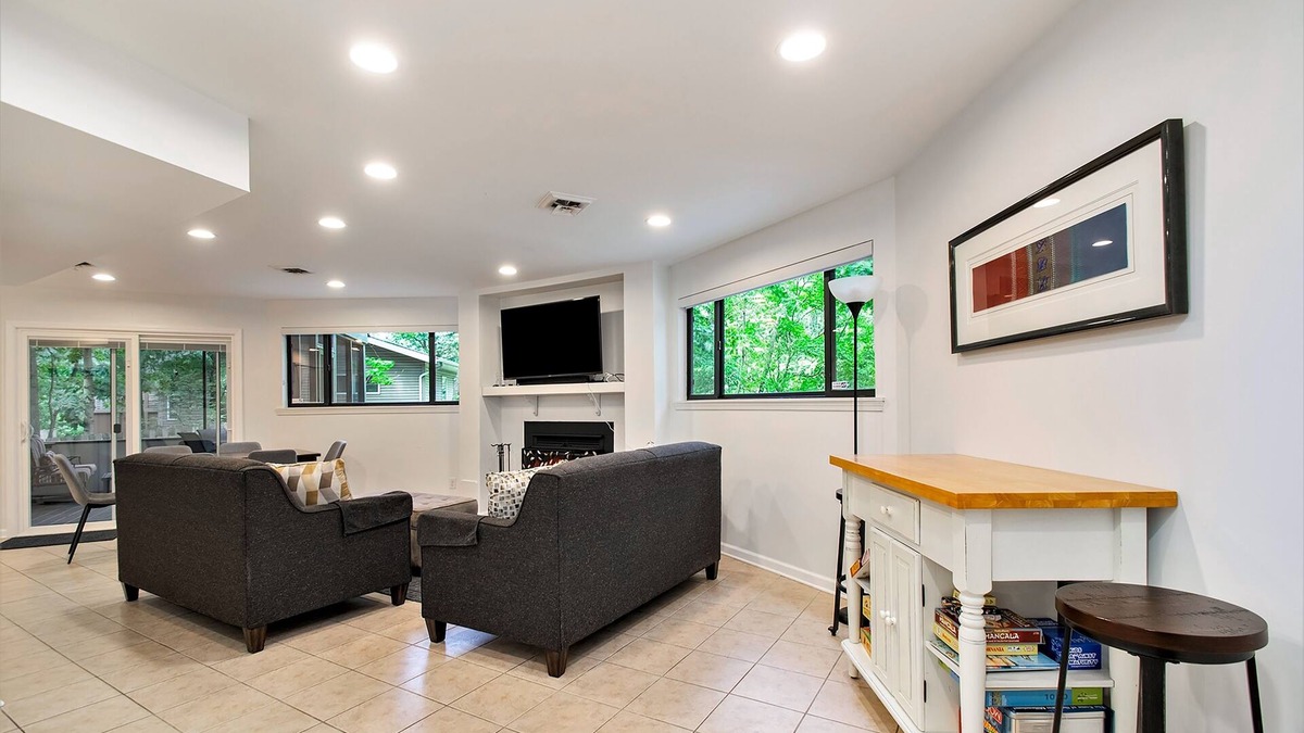 New Buffalo House | Serene property with firepit, deck, wood-burning fireplace, & AC - beach access