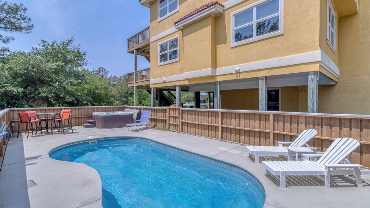 Carova Beach House | Spacious canalfront home w/pool & hot tub on the 4x4 beaches of Carova!