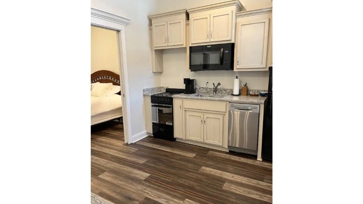 Tifton Apartment | Studio 3- Eclectic apartment with green space view