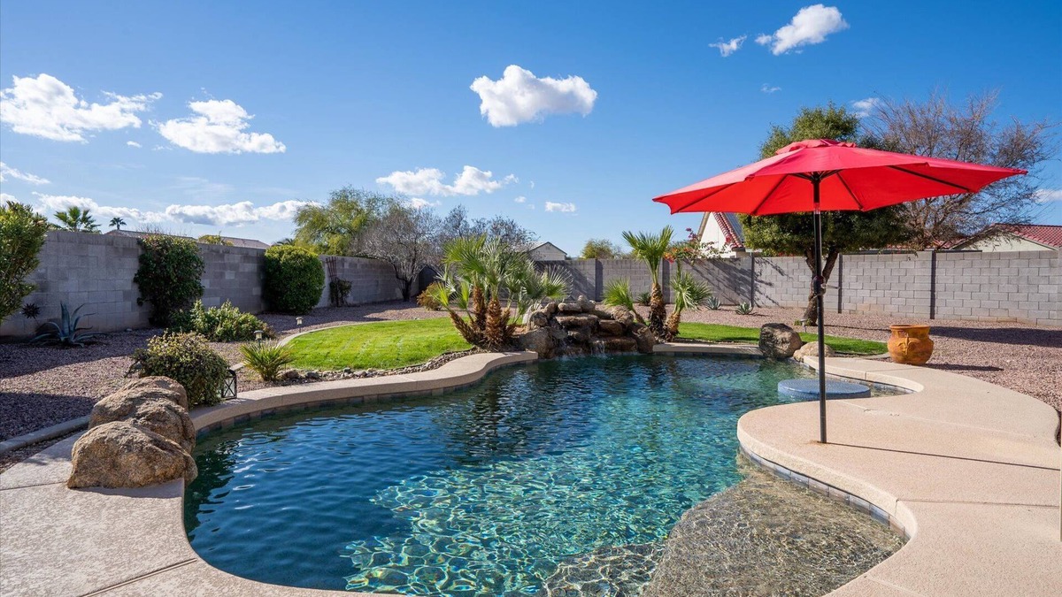 West Point Towne Center House | Sunny Oasis with Private Pool & Lush Backyard!