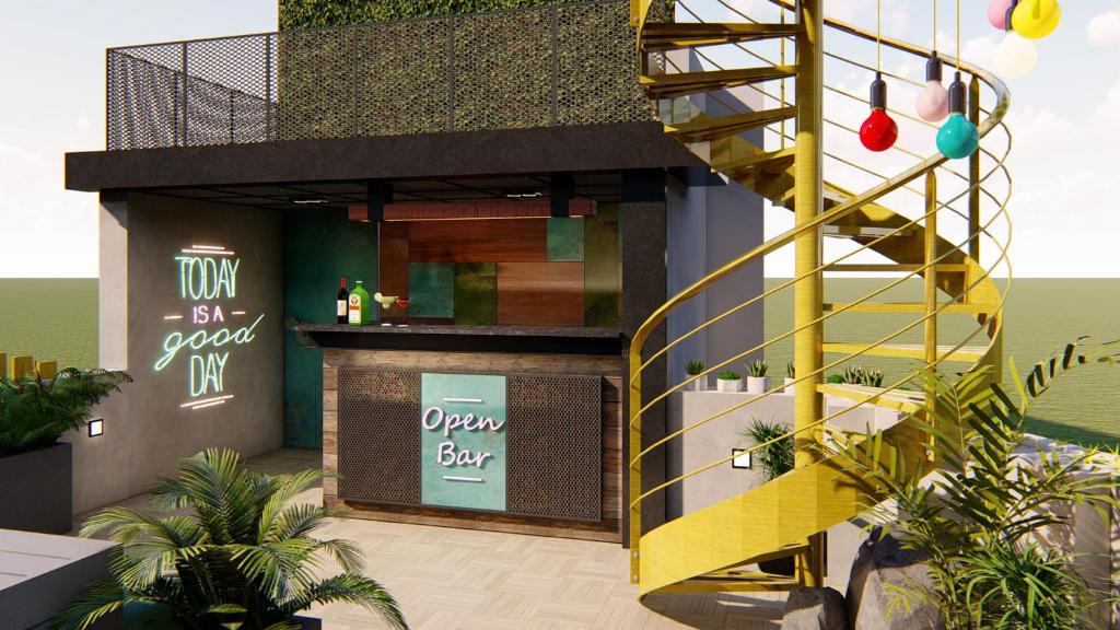 Hauz Khas House | Terrace jacuzzi with Bar & Garden