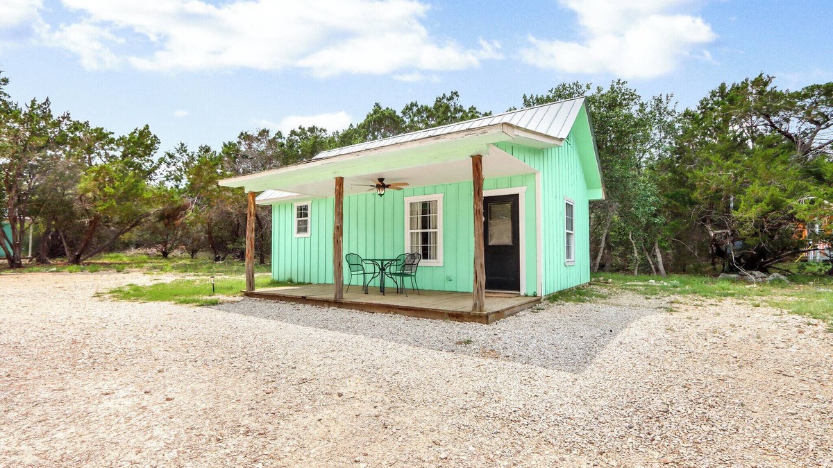 Driftwood Cabin | The Driftwoods - Charming Green Cabin with Fun Entertainment Area