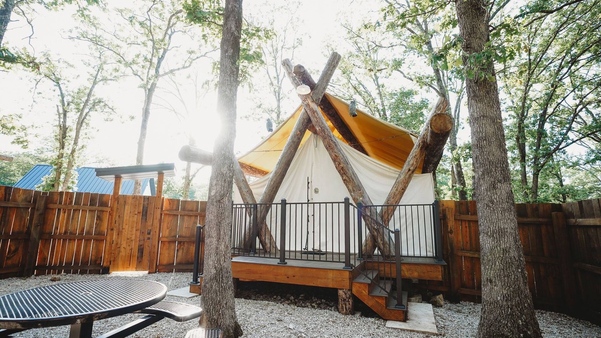 Shell Knob Cottage | The Henry Glamping Tent with Boat Dock at Rod N Reel Resort