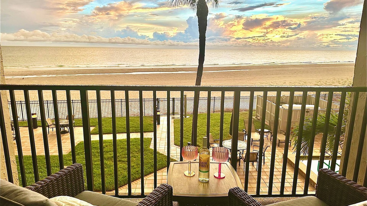 Redington Shores Condo | The Shores, updated Beach Front Condo, balcony with direct Gulf view, pool.