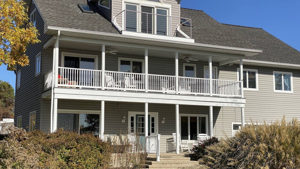 Stevensville House | Three Decks overlook Marina basin and views of the Chesapeake and Eastern Bays