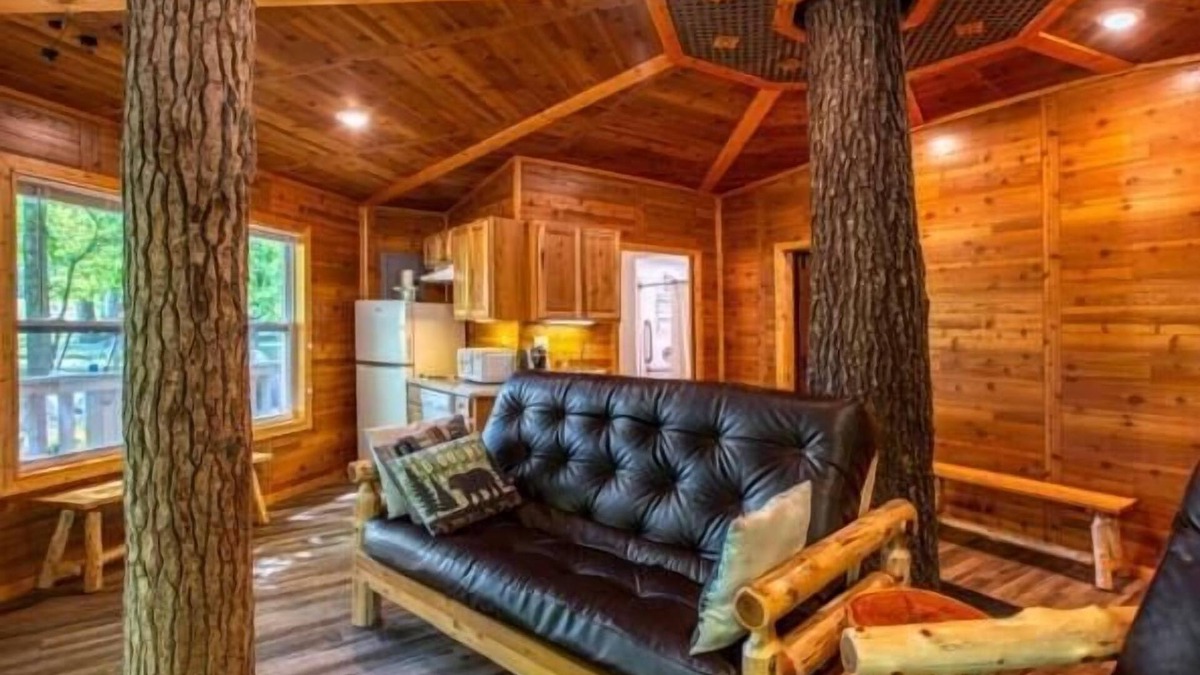 Manchester Cabin | Tree House Deluxe Cabin w/bath - Glamping with real trees growing in the center of the cabin!