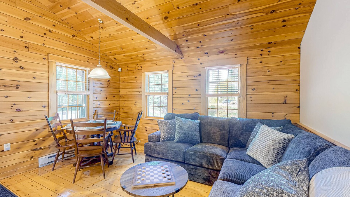 Lincolnville Cabin | Two log cabins on 5 acres with patios, grill, firepit, outdoor games, & W/D
