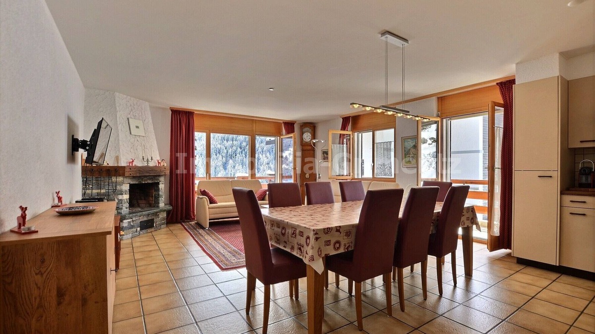 Grimentz Apartment | Very comfortable flat for 7 people, living room with fireplace, kitchen area with dishwasher, 1 doub