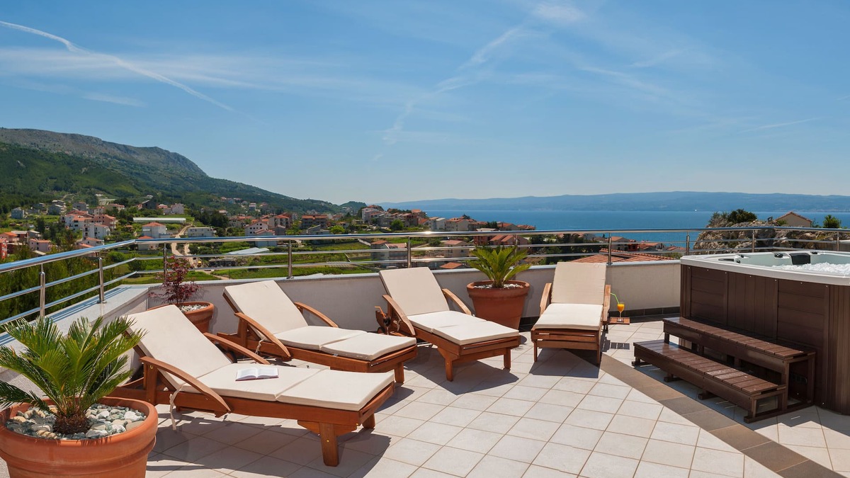 Podstrana Villa | VILLA ARYA with private heated pool, gym, sauna, roof hot tub near the sea.