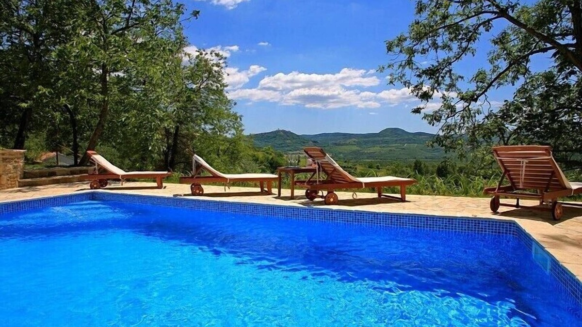 Sveti Bartol Villa | Villa Aurora with magnificent view from swiming pool, near Motovun