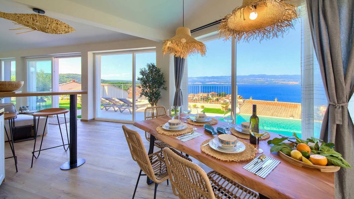 Vrbnik Villa | Villa Bella Vista with an infinity heated pool, sauna & Seaview