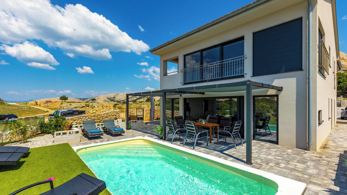 Stara Baska Apartment | Villa mit Salzwasser Pool und Meeresblick, Strandnah