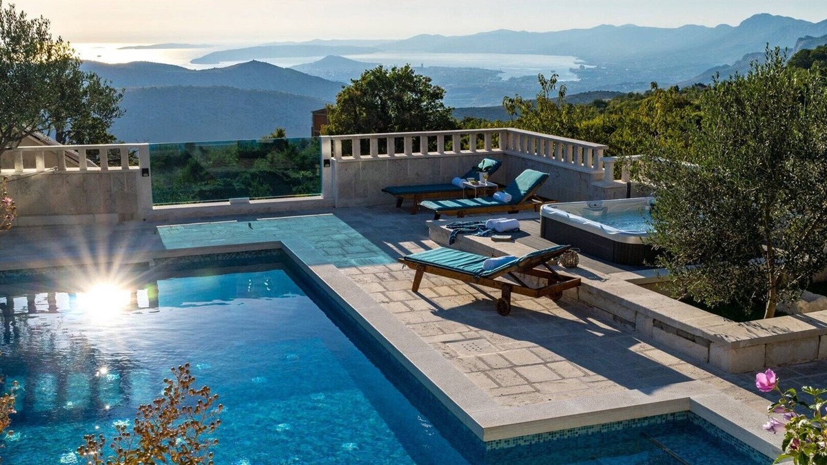 Gornje Sitno Villa | VILLA RUNJE- STONE BEAUTY with heated pool, jacuzzi, amazing view on Split & sea