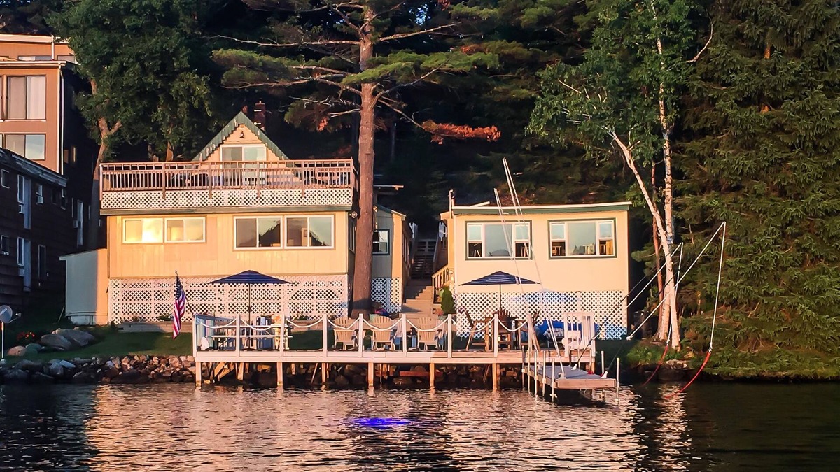 Laconia Cottage | Waterfront Family Compound on Lake Winnipesaukee with 40 Foot Dock amd Deck!