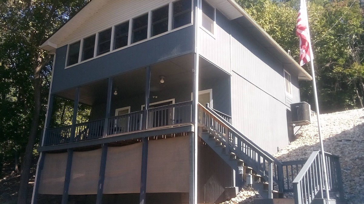 Camdenton Cabin | Waterfront lake home, dock, quiet swim cove next to The Cave Restaurant + many