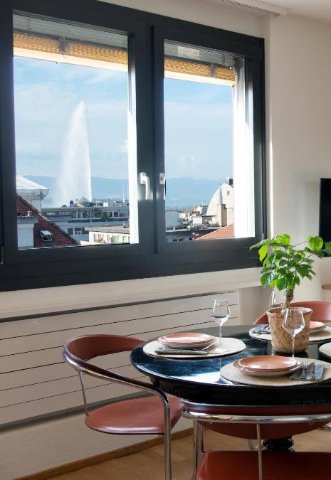 Eaux-Vives Jeu-de-l'Arc Apartment | WowAppartements vue sur le jet d'eau