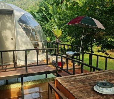 Phetchaburi House | A dome At Treehouse Outdoor Bathroom Facing The Mountains