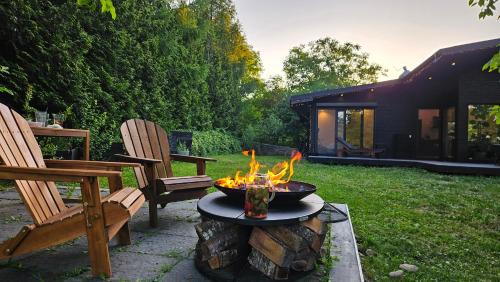 Izvoarele Villa | Black Walnut House with indoor outdoor fireplace