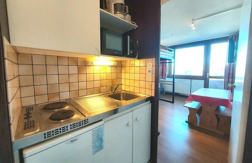 Plagne Centre Apartment | Cozy studio in Plagne Centre with direct slope access