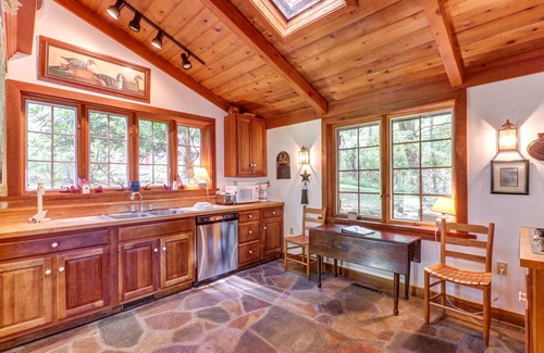 Blakeslee House | Dog-friendly Lakefront Log Home on a Quiet Cove with Front Deck & Private Dock