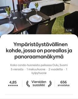 Oulu Apartment | Eco-friendly stay with hot tub & panorama view