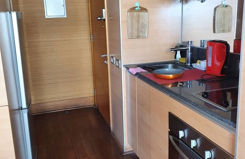 Santiago Apartment | Furnished apartment with equipped terrace and air conditioning.