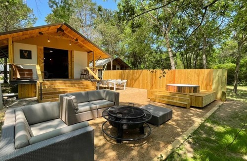 Bastrop Cabin | Lake front glamping cabin. Bathroom inside.