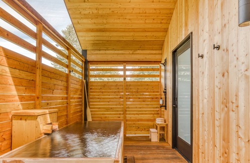 Stevenson Cabin | Serene mountain-view cabin with geothermal hot tub, indoor steam sauna & deck